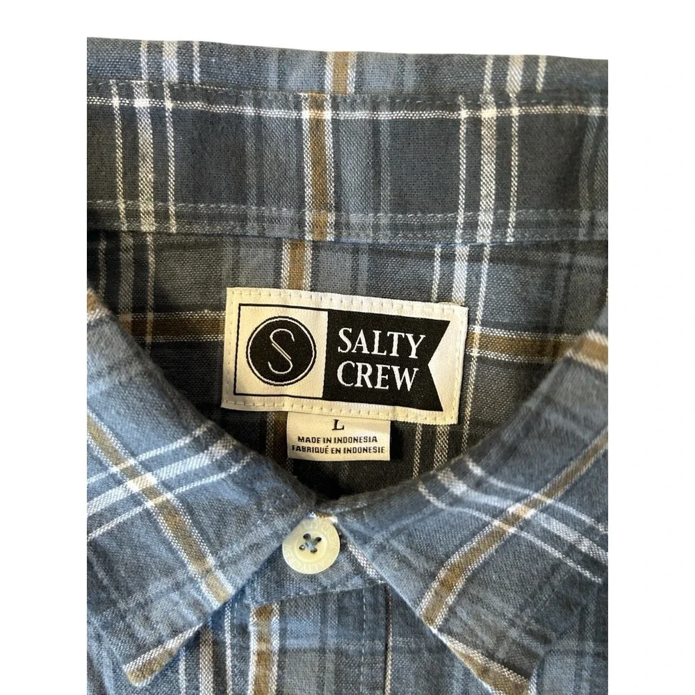 NWT Salty Crew Blue Plaid Flannel Shirt Size Large